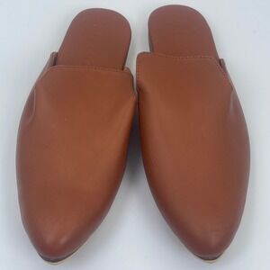 Liberte‎ Pointed Toe Mules Womens Size 6 Cognac Brown Leather Slip On Minimalist